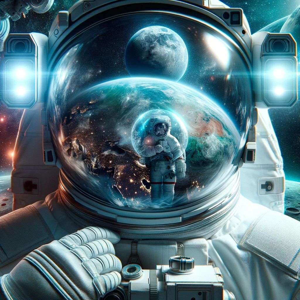 an astronaut, a hologram projection